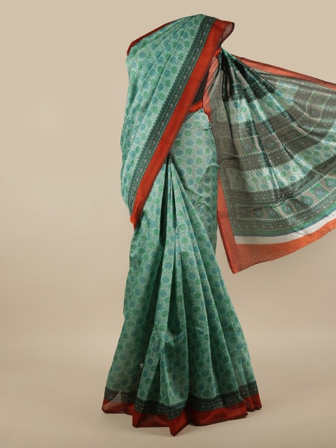 

Pothys Green & Red Floral Printed Saree