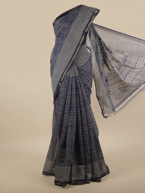 

Pothys Blue Geometric Printed Cotton Blend Saree
