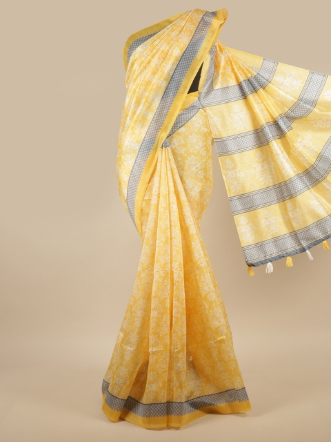 

Pothys Yellow & Grey Floral Printed Saree