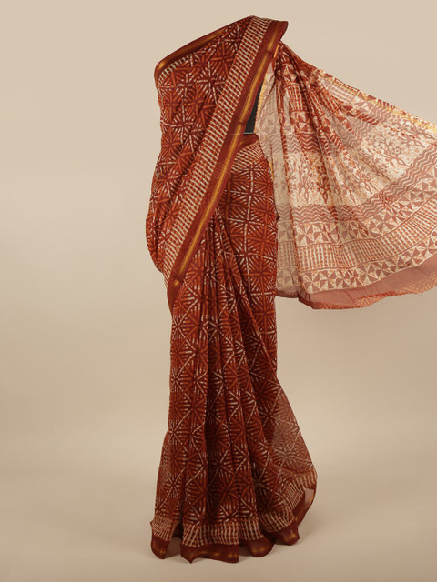 

Pothys Brown & Cream-Coloured Printed Zari Saree
