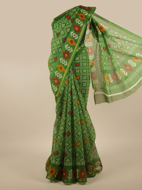 

Pothys Green & Red Ethnic Motifs Zari Printed Saree