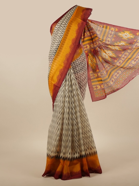 

Pothys Cream-Coloured & Maroon Printed Saree