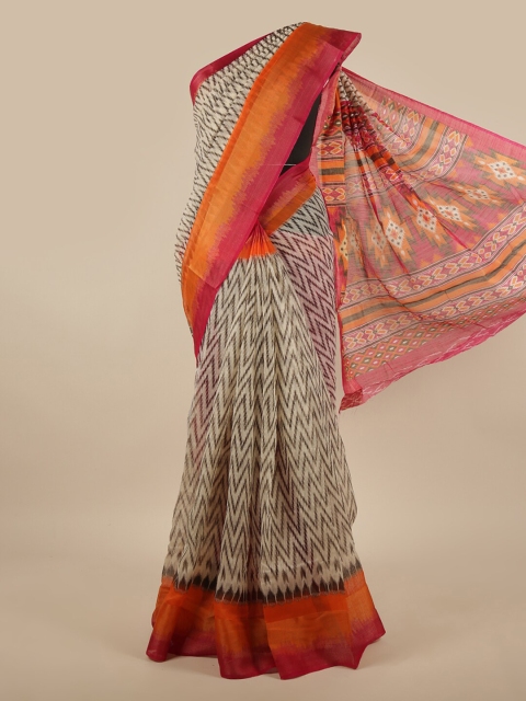 

Pothys Cream-Coloured & Pink Printed Zari Saree