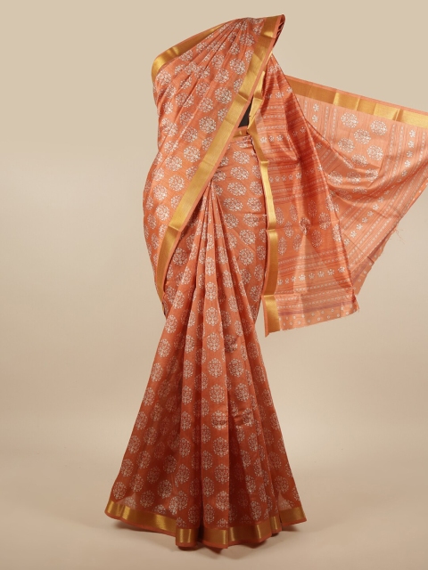 

Pothys Peach-Coloured & White Bandhani Zari Saree