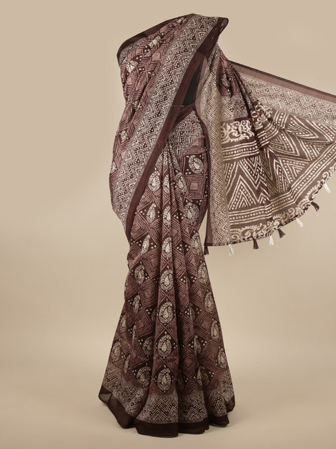 

Pothys Brown Paisley Printed Cotton Blend Saree