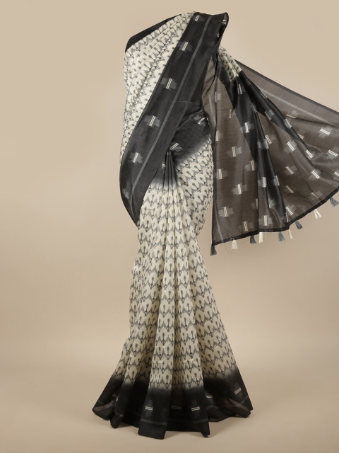 

Pothys Cream-Coloured & Grey Printed Saree