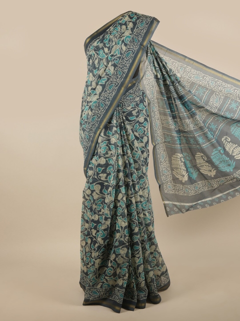

Pothys Grey & Off White Floral Printed Zari Saree
