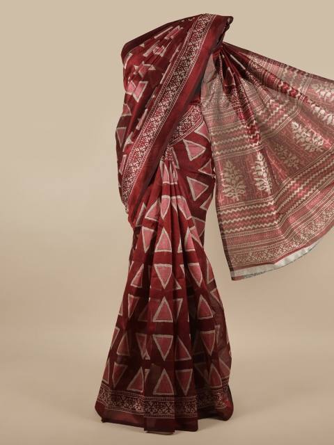 

Pothys Maroon & Pink Geometric Printed Saree