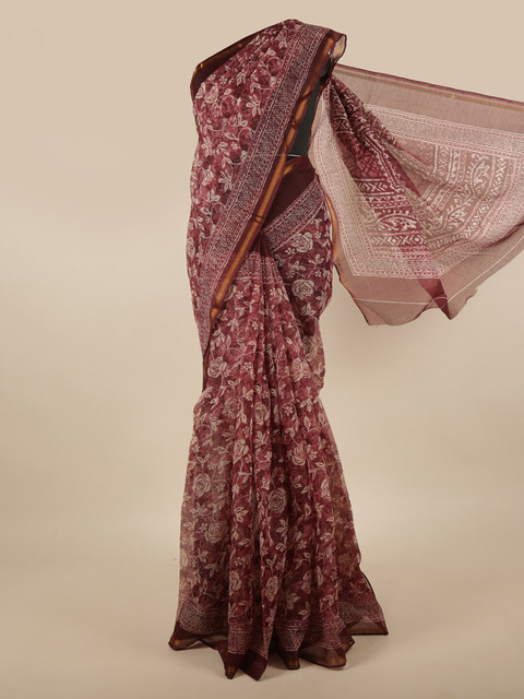 

Pothys Purple & White Floral Printed Zari Saree
