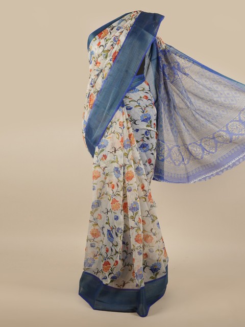 

Pothys White & Blue Floral Zari Saree
