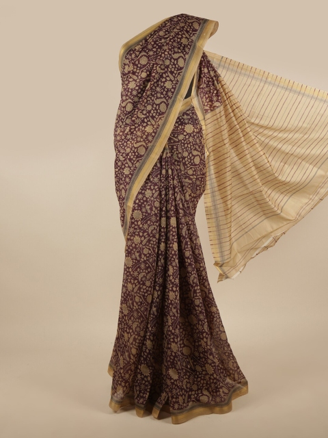 

Pothys Violet & Gold-Toned Ethnic Motifs Zari Saree