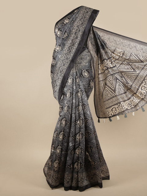 

Pothys Black & White Batik Printed Saree