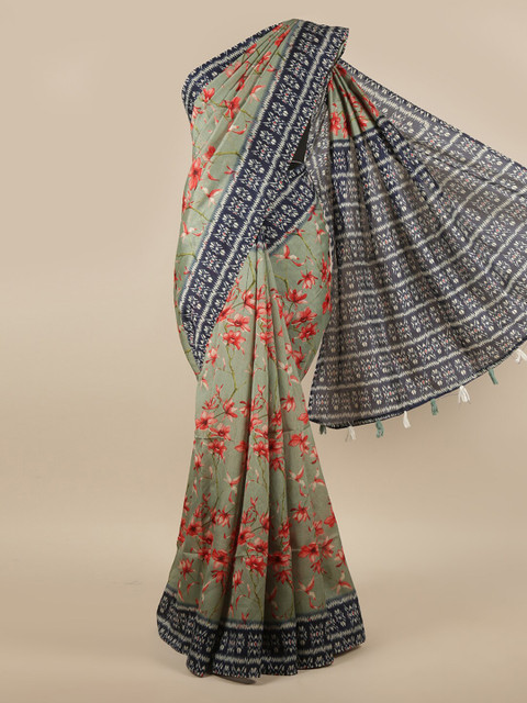 

Pothys Green & Navy Blue Floral Printed Saree