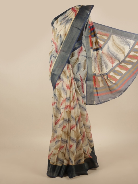 

Pothys Cream-Coloured & Red Floral Zari Saree
