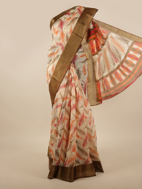 

Pothys Cream-Coloured & Gold Printed Zari Saree