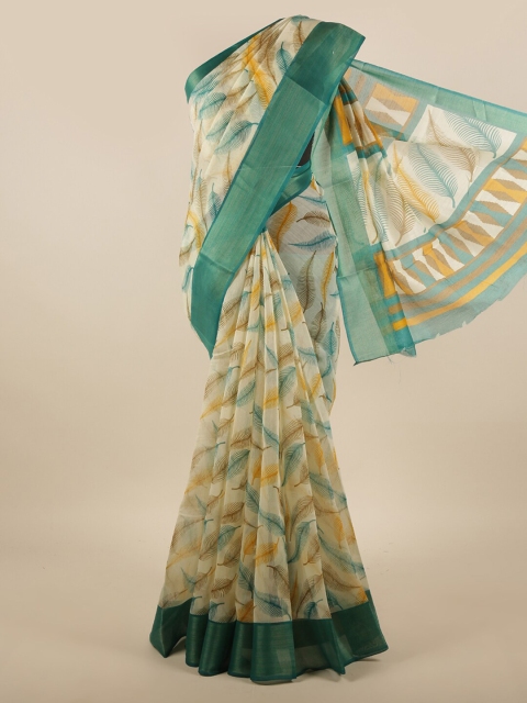 

Pothys Yellow & Gold-Toned Floral Printed Zari Border Saree