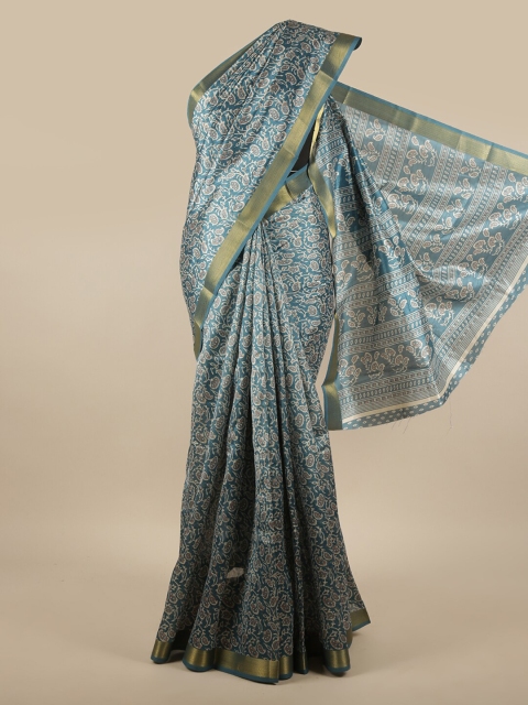 

Pothys Blue & Off White Paisley Printed Zari Saree