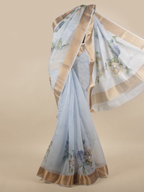 

Pothys Blue & Gold-Toned Floral Saree