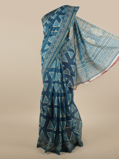 

Pothys Blue & Gold-Toned Printed Zari Saree