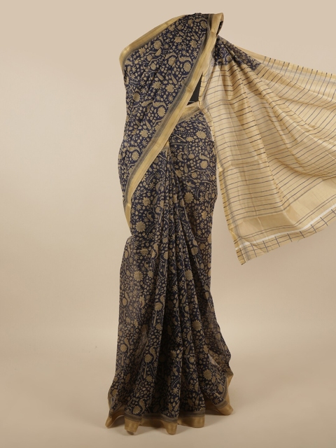 

Pothys Blue & Beige Floral Zari Saree