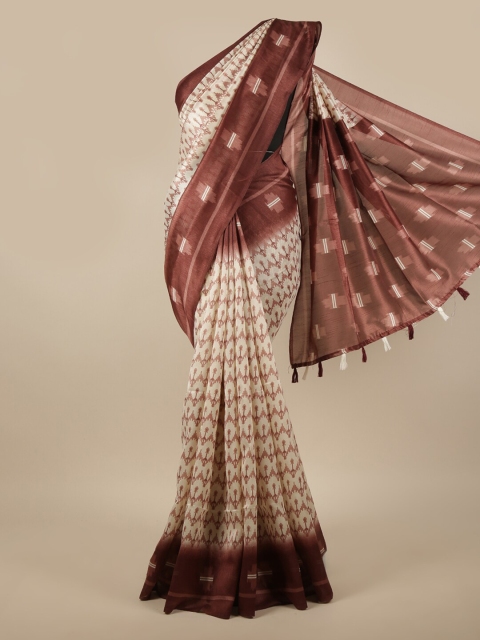 

Pothys Cream-Coloured & Brown Zari Saree