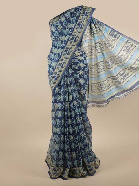 

Pothys Blue & Cream-Coloured Printed Zari Saree