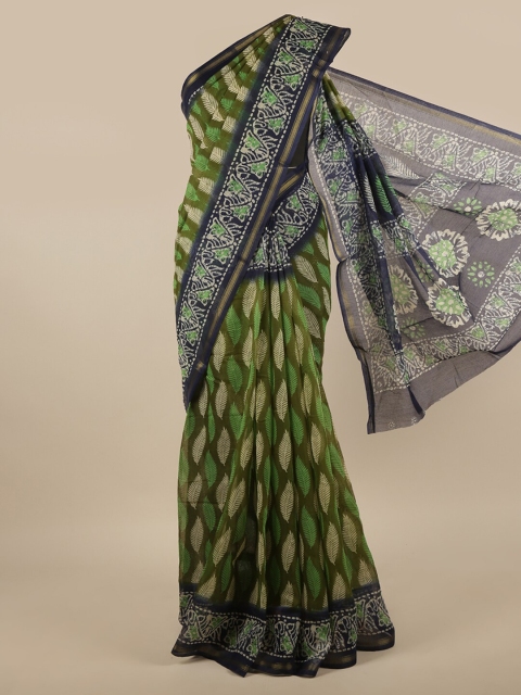 

Pothys Green & Off White Batik Zari Saree