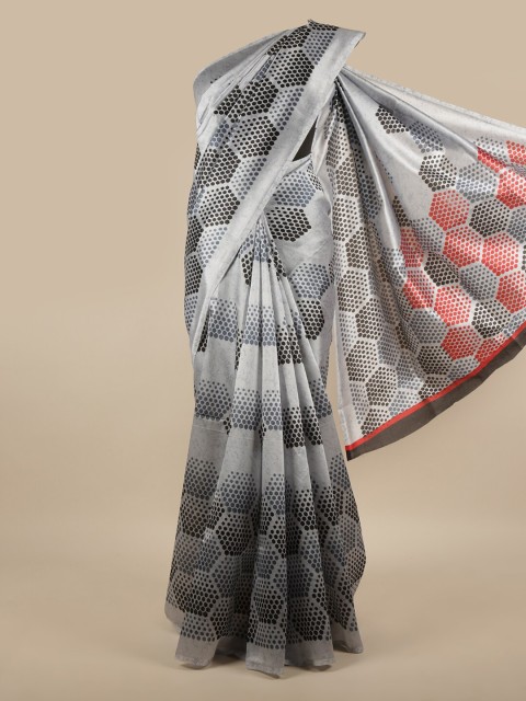 

Pothys Grey & Black Printed Cotton Blend Saree