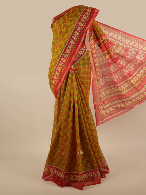 

Pothys Green & Red Geometric Printed Cotton Blend Saree