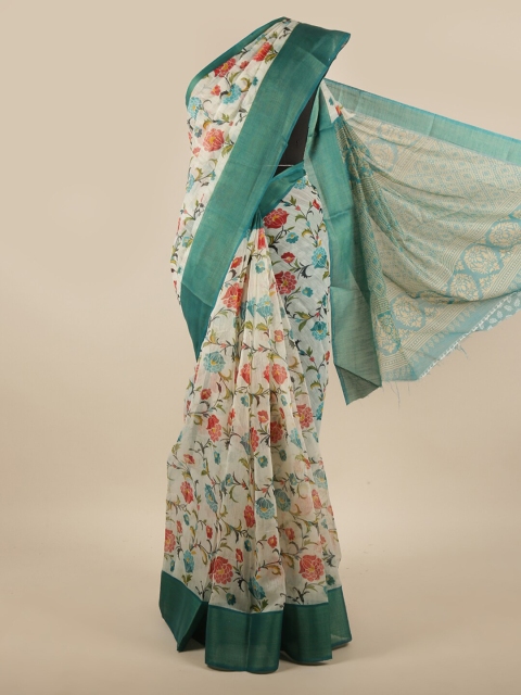 

Pothys White & Green Floral Printed Zari Saree