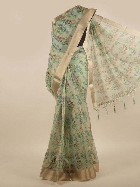 

Pothys Green & Brown Floral Zari Tissue Saree