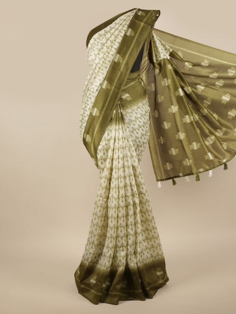 

Pothys Cream-Coloured & Olive Green Printed Saree