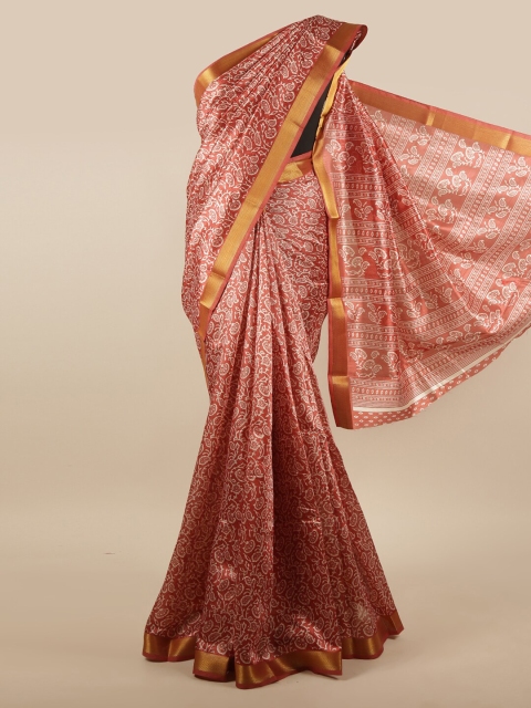

Pothys Mauve & Off-White Floral Printed Zari Saree