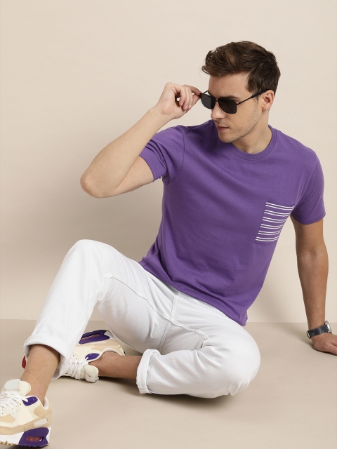 

Moda Rapido Men Purple Pocket Detail Pure Cotton T-shirt
