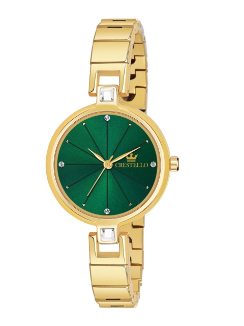 

CRESTELLO Women Green Brass Dial & Gold Toned Bracelet Style Straps Analogue Watch