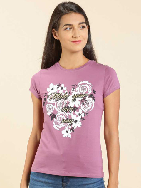 

LYRA Women Purple Floral Slim Fit Outdoor T-shirt