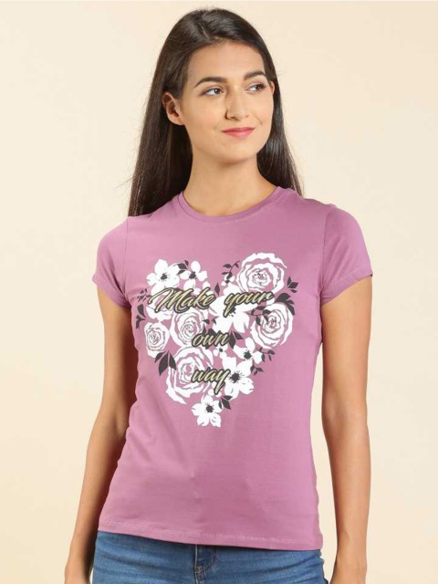 

LYRA Women Purple Floral Slim Fit Outdoor T-shirt