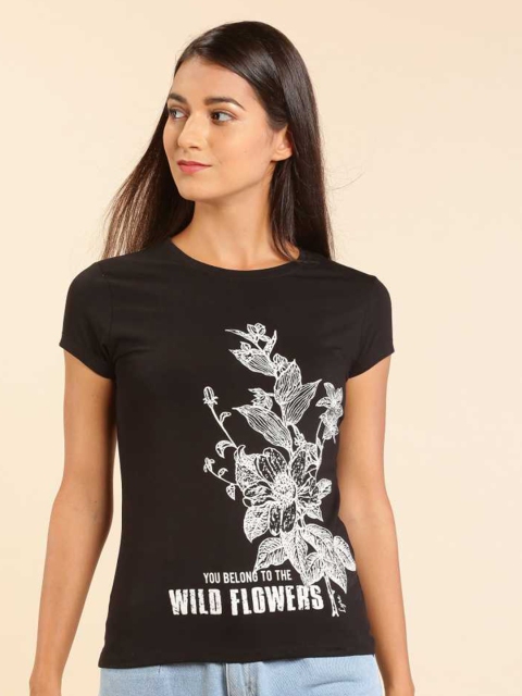 

LYRA Women Black Printed Slim Fit Outdoor T-shirt