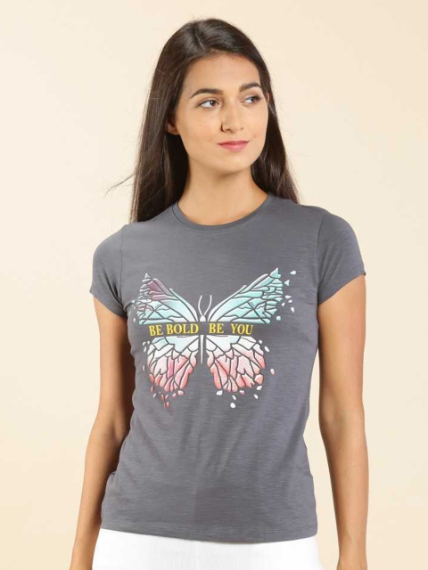 

LYRA Women Grey Printed Extended Sleeves Slim Fit Outdoor T-shirt