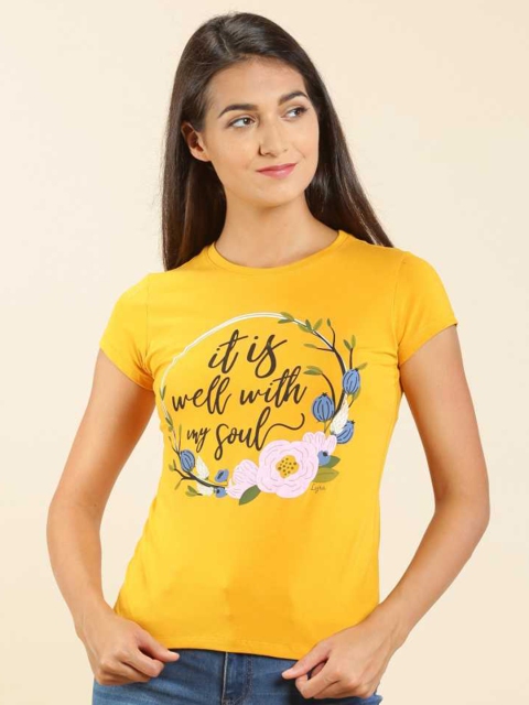 

LYRA Women Yellow Printed Extended Sleeves Slim Fit Outdoor T-shirt