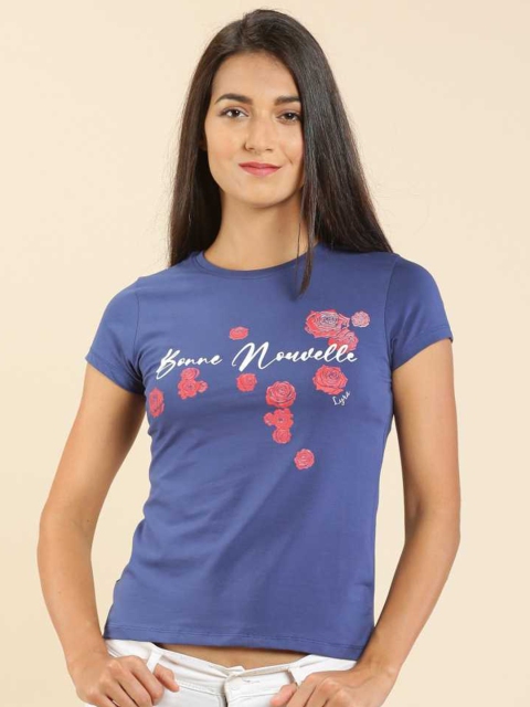 

LYRA Women Blue Floral Extended Sleeves Slim Fit Outdoor T-shirt