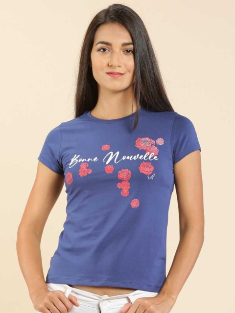 

LYRA Women Blue Floral Extended Sleeves Slim Fit Outdoor T-shirt