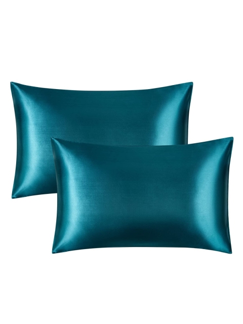 

Tormeti Set Of 2 Teal Solid 300 TC Satin Pillow Covers