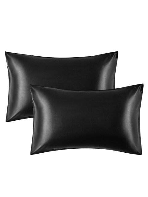 

Tormeti Set Of 2 Black Solid 300 TC Satin Pillow Covers