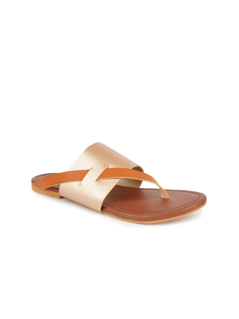

STALK Women Gold-Toned Colourblocked Open Toe Flats with Bows