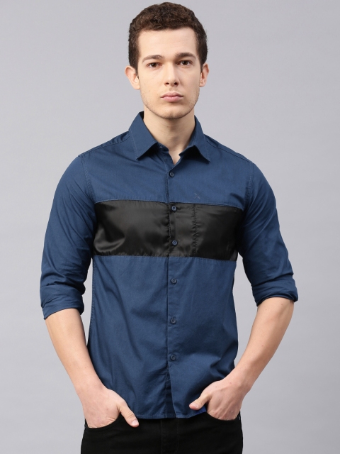 

HRX by Hrithik Roshan Men Blue & Black Colourblocked Casual Shirt