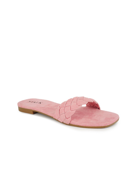 

STALK Women Pink Textured Open Toe Flats