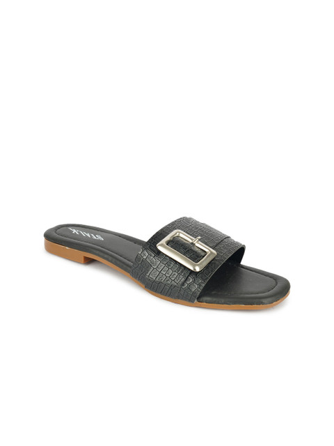 

STALK Women Black Crocodile Textured Open Toe Flats