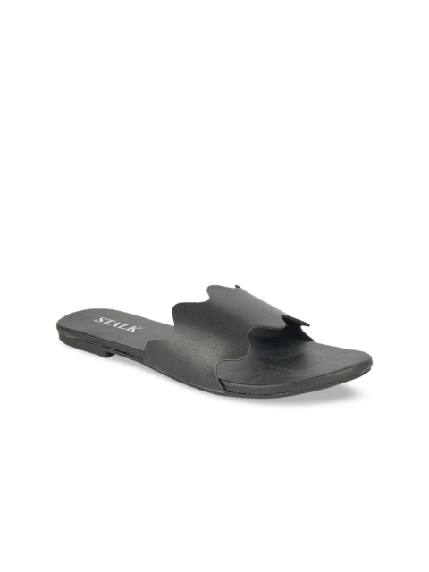 

STALK Women Black Textured Open Toe Flats