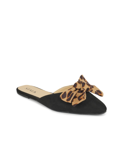 

STALK Women Black Printed Mules With Bows Flats